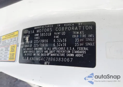 2011 Kia Sedona Lx из США, поврежденный, VIN KNDMG4C78B6383067